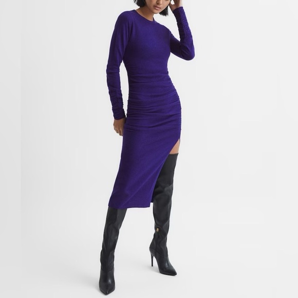 Reiss Dresses & Skirts - New Reiss Charley Ruched Long Sleeve Sweater Dress Wool Blend Purple Sz XS